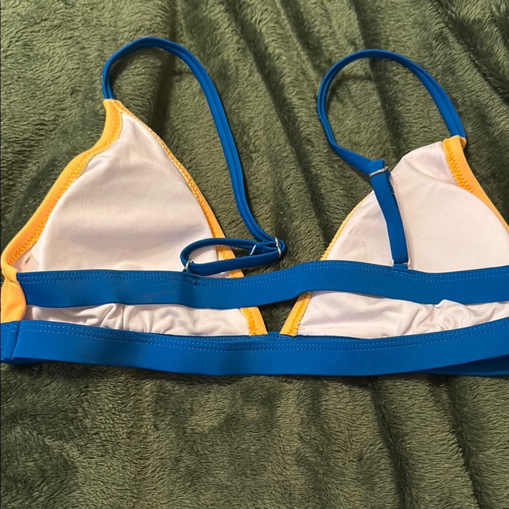 Cupshe NWT M SEXY CHEEKY Yellow Blue FLORAL STRAPPY BLOCK COLOR Bikini Set - Picture 4 of 8